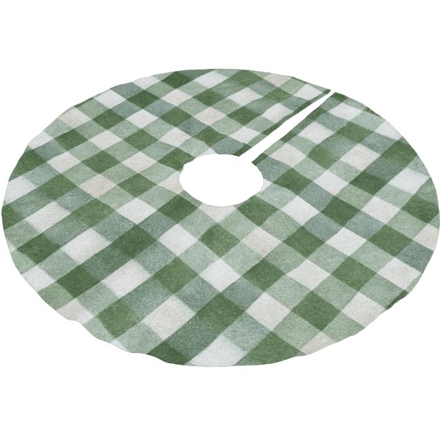 Jupon De Sapin En Polyester Brossé Vert chaud crème carreaux rayures Noël   (Angle)
