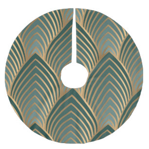 Jupon De Sapin En Polyester Brossé Vert-doré géométrique : motif vintage sans soudure