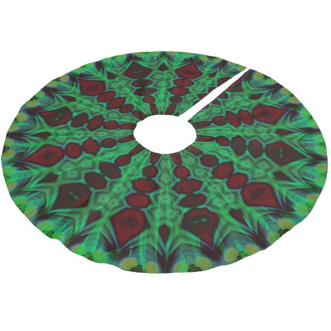 Jupon De Sapin En Polyester Brossé vert et bordeaux 001 vacances  (Angle)