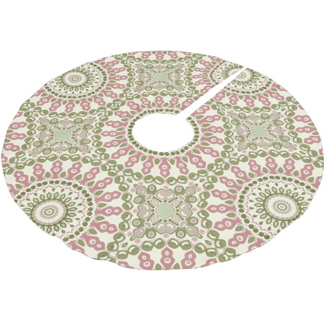 Jupon De Sapin En Polyester Brossé Vert et Rose Mandala Vintage Motif bohème (Angle)