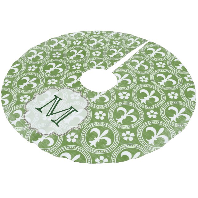 Jupon De Sapin En Polyester Brossé Vert Fleur De Lis Monogramme Jupe Arbre Initiale (Angle)