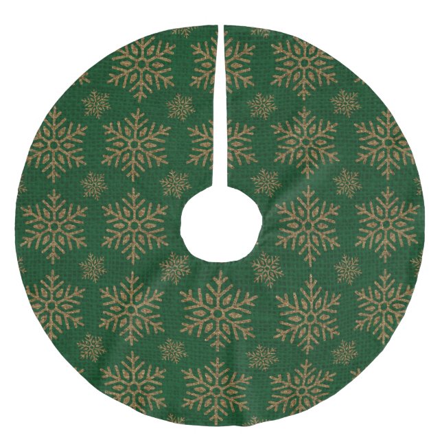 JUPON DE SAPIN EN POLYESTER BROSSÉ VERT FONCÉ AVEC FLOCONS DE NEIGE DORÉS (Devant)