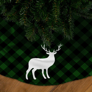 Jupon De Sapin En Polyester Brossé Vert rustique et carreaux noirs Cerf blanc