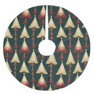 JUPON DE SAPIN EN POLYESTER BROSSÉ VERT SOMBRE AVEC ARBRES DE NOËL OR ET ROUGE