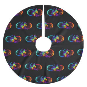 Jupon De Sapin En Polyester Brossé Vibrant infinity with rainbow butterfly on black