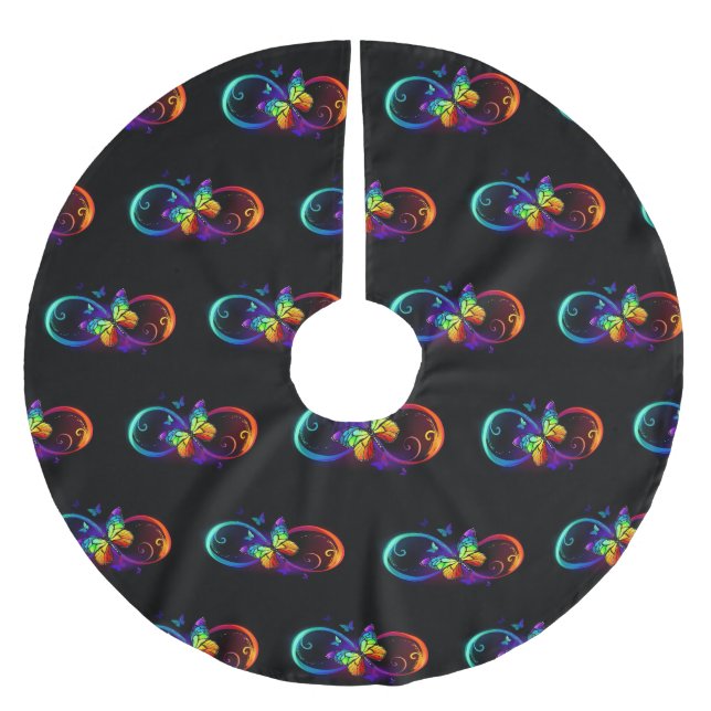 Jupon De Sapin En Polyester Brossé Vibrant infinity with rainbow butterfly on black (Devant)