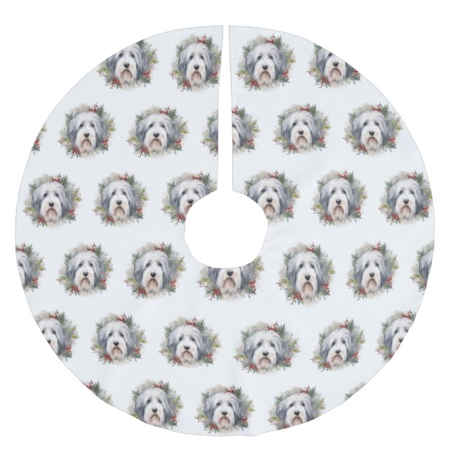 Jupon De Sapin En Polyester Brossé Vieux anglais Sheepdog Christmas Wreath Festive Pu (Devant)