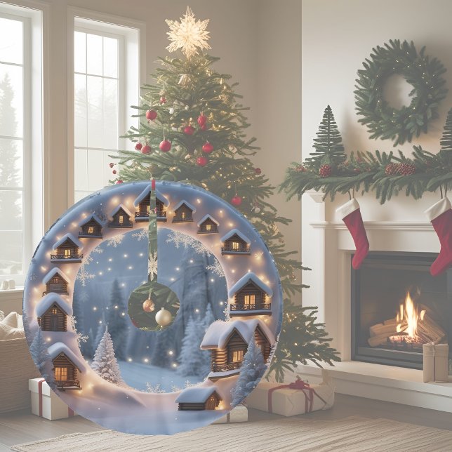 Jupon De Sapin En Polyester Brossé Village de Noël (Créateur téléchargé)