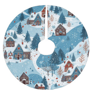 Jupon De Sapin En Polyester Brossé Village de Noël inspiré de Scandinave