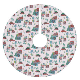 Jupon De Sapin En Polyester Brossé Village de patinage de Noël de village rose nordiq