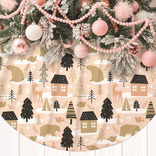 Jupon De Sapin En Polyester Brossé Village ours d'hiver rose noir or moderne