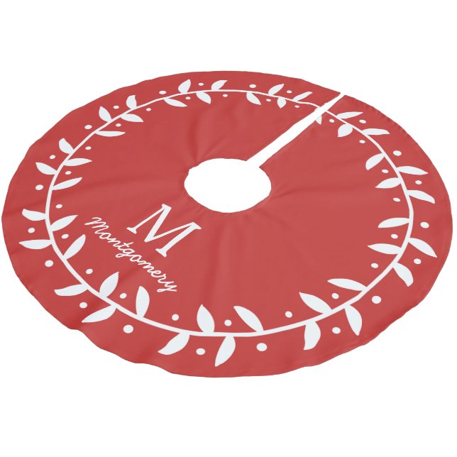 Jupon De Sapin En Polyester Brossé Vin blanc classique Wreath & Family Name (Angle)