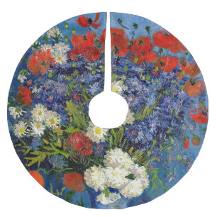 Jupon De Sapin En Polyester Brossé Vincent van Gogh - Vase avec des Bleuets & Coqueli