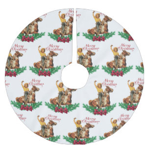 Jupon De Sapin En Polyester Brossé Vintage Cowgirl à cheval Joyeux Noël