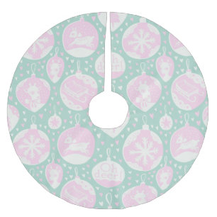 Jupon De Sapin En Polyester Brossé Vintage Noël boisé vert rose