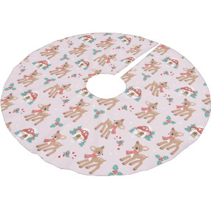 Jupon De Sapin En Polyester Brossé Vintage Noël Cerfs et champignons Maisons Motif