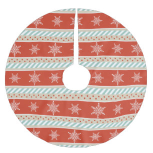 Jupon De Sapin En Polyester Brossé Vintage Red Mint Beige Stripes Snowflakes Motif