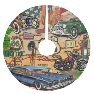Jupon De Sapin En Polyester Brossé Vintage Route 66, affiche nostalgique.
