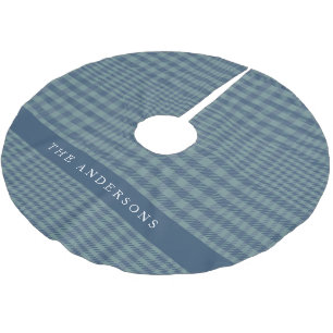 Jupon De Sapin En Polyester Brossé Vintage Rustique Bleu Glen Carreaux Personnalisé