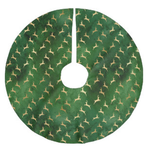 Jupon De Sapin En Polyester Brossé Vintage rustique vert or joli rennes Noël