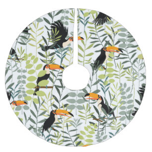 Jupon De Sapin En Polyester Brossé Vintage Toucans Vert Feuille Motif