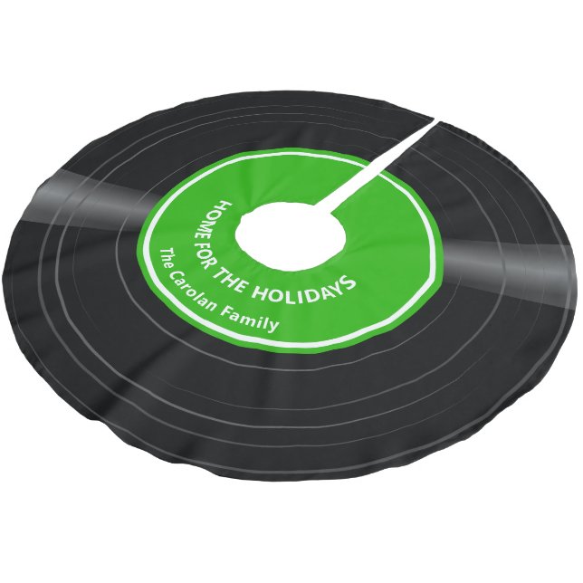 Jupon De Sapin En Polyester Brossé Vinyle rétro personnalisé disque vert brillant (Angle)