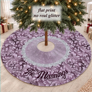 Jupon De Sapin En Polyester Brossé Violet Chic Or Monogramme Fleur Rose Doré