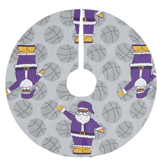 Jupon De Sapin En Polyester Brossé violet jaune xmas noir santa claus basketball (Devant)