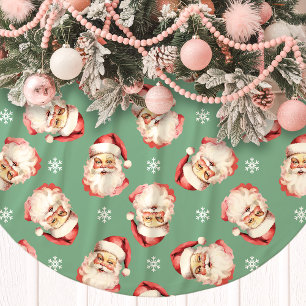Jupon De Sapin En Polyester Brossé Visage de Père Noël Vintage Vert Aquarelle