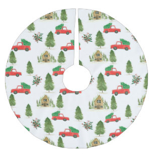 Jupon De Sapin En Polyester Brossé Voiture rouge avec jupe d'arbre de Noël