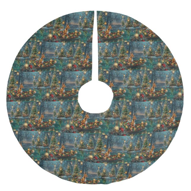 Jupon De Sapin En Polyester Brossé Voyage de fête de Noël du Basenji (Devant)