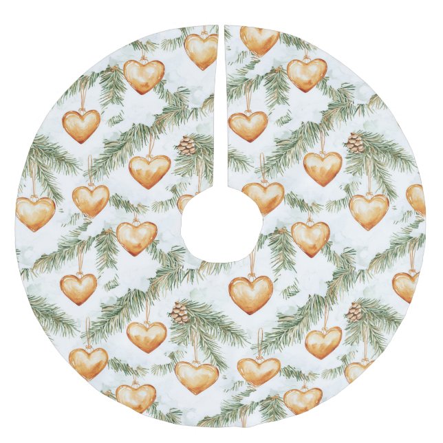 Jupon De Sapin En Polyester Brossé Warm Creamy Caramel Hearts Christmas Tree Branches (Devant)