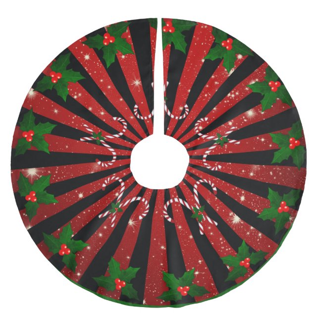 Jupon De Sapin En Polyester Brossé Weihnachtsmuster mit Zuckerstangen (Devant)