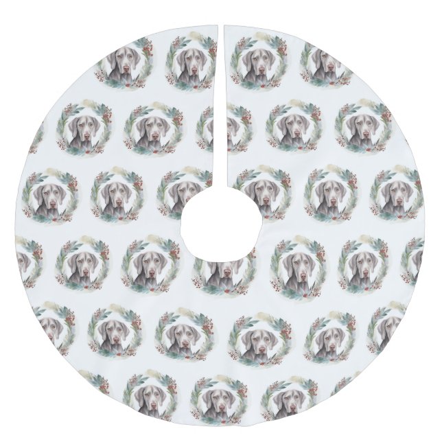 Jupon De Sapin En Polyester Brossé Weimaraner Christmas Wreath Festive Pup (Devant)