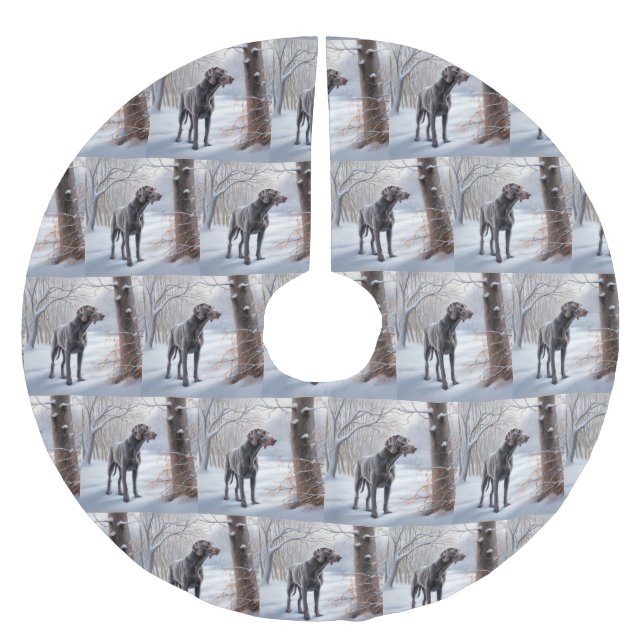 Jupon De Sapin En Polyester Brossé Weimaraner Laisser Neige Noël (Devant)