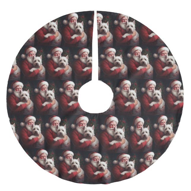 Jupon De Sapin En Polyester Brossé West Highland White Terrier Santa Claus Noël (Devant)