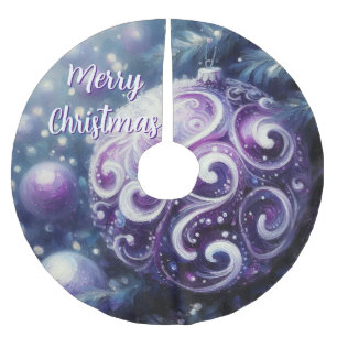 Jupon De Sapin En Polyester Brossé Whimsical violet blanc ornement tourbillonne saiso