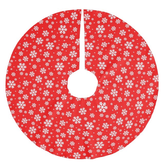 Jupon De Sapin En Polyester Brossé White Snowflakes on Red Winter Pattern (Devant)