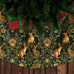 Jupon De Sapin En Polyester Brossé William Morris Lapins Floraux de la Forêt de Noël