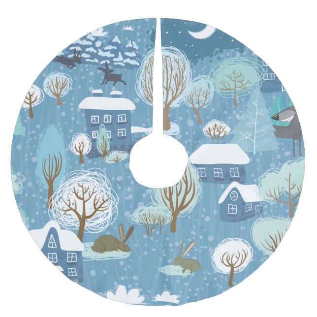 Jupon De Sapin En Polyester Brossé Winter Wonderland : Motif Pittoresque (Devant)