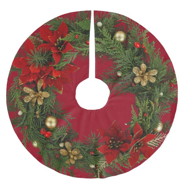 Jupon De Sapin En Polyester Brossé Wreath de Noël (Devant)