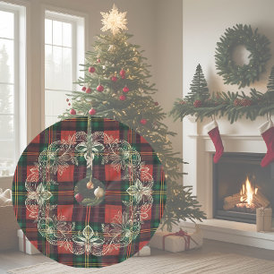 Jupon De Sapin En Polyester Brossé Wreath plaid et dentelle d'hiver