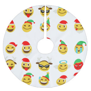 Jupon De Sapin En Polyester Brossé xmas emoji joyeux visage jupe de noël