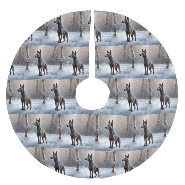 Jupon De Sapin En Polyester Brossé Xoloitzcuintli Qu'il neige Noël (Devant)