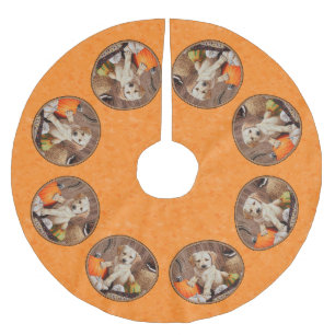 Jupon De Sapin En Polyester Brossé Yellow Lab Pup et Pumkin Harvest Orange