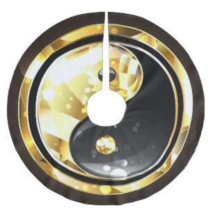 Jupon De Sapin En Polyester Brossé Yin Yang or sur noir