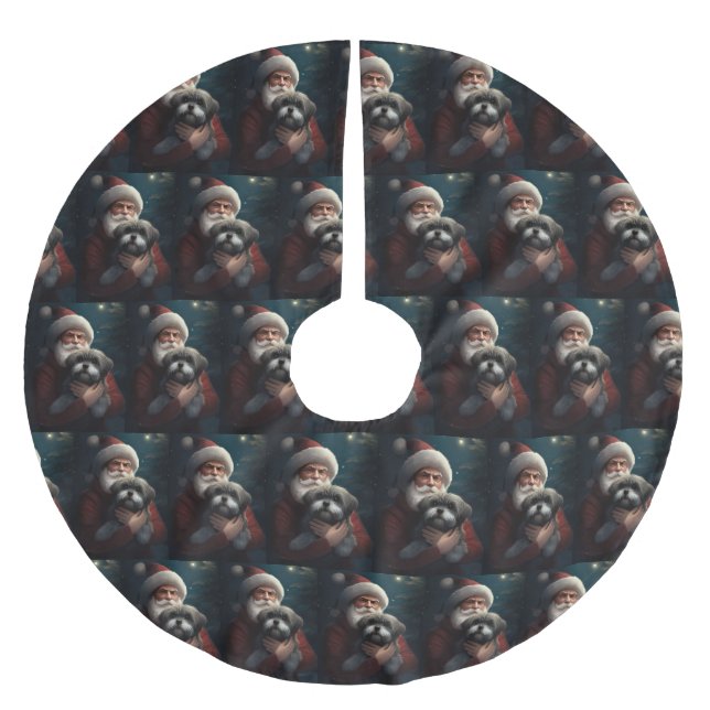 Jupon De Sapin En Polyester Brossé Yorkipoo avec Noël Festif du Père Noël (Devant)