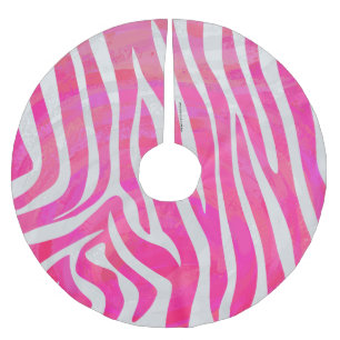 Jupon De Sapin En Polyester Brossé Zebra Hot Pink et White Print