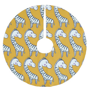Jupon De Sapin En Polyester Brossé Zèbres de dessin : motif arrière - plan jaune.
