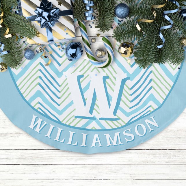Jupon De Sapin Imitation Lin Big Zag Chevron in Green + Aqua Personalized (Créateur téléchargé)